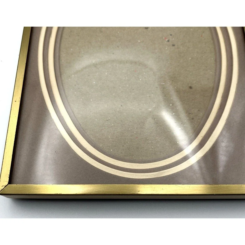 Vtg Gold Brass Tone Metal Picture Frame 6x8 Oval Tiered Mat Easel Back Hooks MCM
